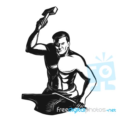 Blacksmith With Hammer Scratchboard Stock Image