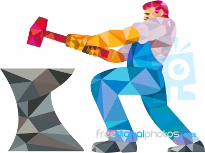 Blacksmith Worker Striking Hammer Anvil Low Polygon Stock Image