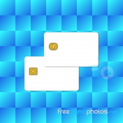 Blank Chip Credit Card On Abstract Blue Background Stock Image