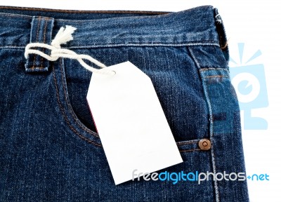 Blank Price Tag On Jeans Stock Photo