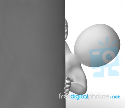 Blank Sign With Copyspace And 3d Character Looking Round Stock Image