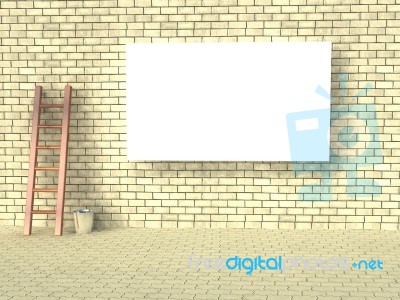 Blank Street Advertising Billboard On Brick Wall Stock Photo