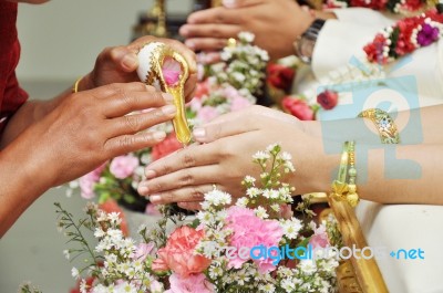 Blessed Water At Thai Wedding Stock Photo