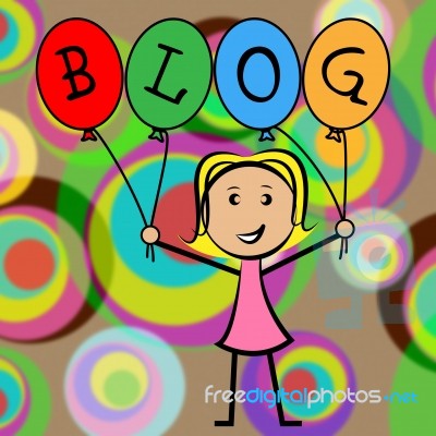 Blog Balloons Shows Young Woman And Kids Stock Image