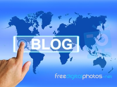 Blog Map Shows Internet Or Worldwide Blogging Stock Image