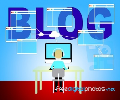 Blog Website Shows Computer Blogger Using A Computer Stock Image