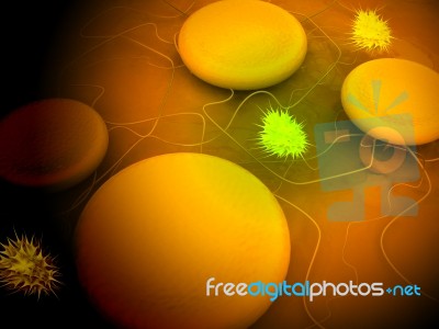 Blood Cell With Virus 2copy Stock Photo