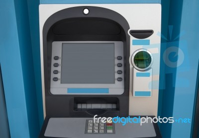 Blue ATM Stock Photo