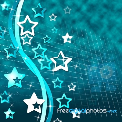 Blue Background Shows Twirl Swirl And Starred Stock Image