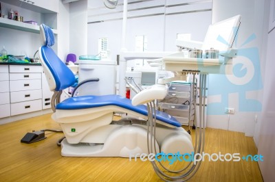 Blue Chair Dentist Office Wait Stock Photo