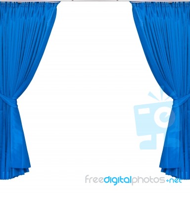 Blue Curtains On White Background Stock Photo