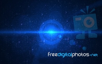 Blue Digital Lens Flare In Black Background Horizontal Frame War… Stock Image