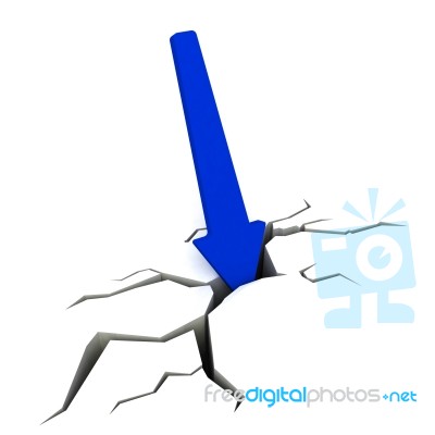 Blue Downward Arrow Shows Collapse Stock Image