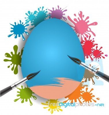 Blue Egg And Brush On Paint Splash For Easter Day Card Stock Image