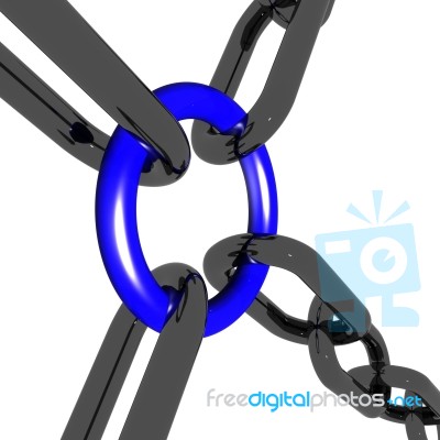 Blue Four Link Shows Connection And Togetherness Stock Image