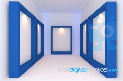 Blue Frame In Gallery Stock Image
