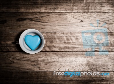 Blue Heart Ceramic In Coffee Cup Stock Photo