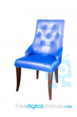 Blue Leather Chair Isolated On White With Clipping Path Stock Photo