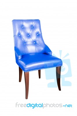 Blue Leather Chair Isolated On White With Clipping Path Stock Photo
