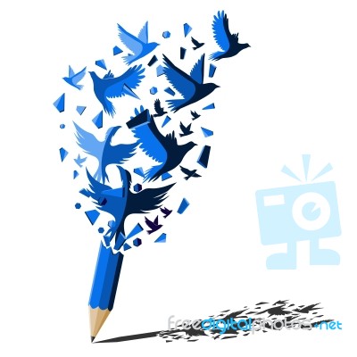 Blue Pencil With Birds Freedom Concept Stock Image