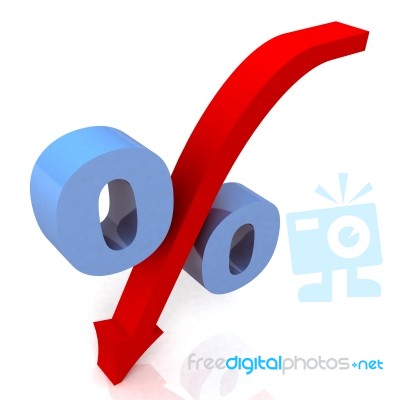 Blue Percentage Symbol Shows Reduced Price Stock Image