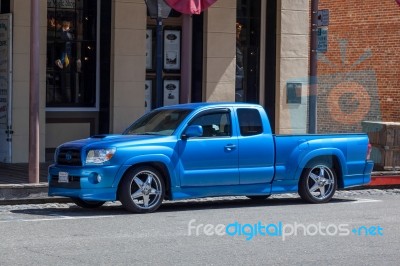 Blue Pick Up Truck Parked In Sacramento Stock Photo