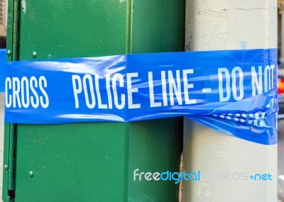 Blue Police Line Stock Photo