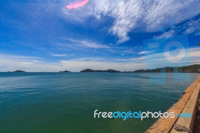 Blue Sea Water Surface On Sky Stock Photo