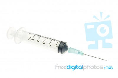 Blue Syringe Isolated On White Background Stock Photo