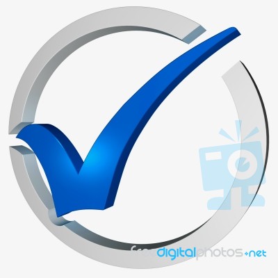 Blue Tick Circled Shows Checked And Verified Stock Image