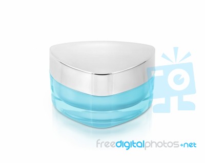 Blue Triangle Cosmetic Jar On White Background Stock Photo