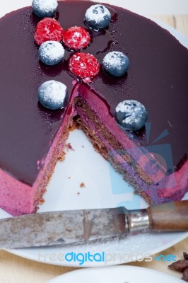 Blueberry And Raspberry Cake Mousse Dessert Stock Photo