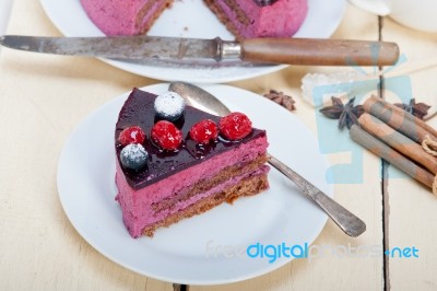 Blueberry And Raspberry Cake Mousse Dessert Stock Photo