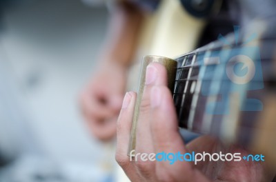 Blues Slide Guitar,electric Guitar Player Performing Song With Slider Stock Photo