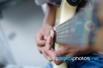 Blues Slide Guitar,electric Guitar Player Performing Song With Slider Stock Photo