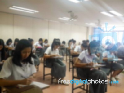 Blur Background University Students Writing Answer Doing Exam In… Stock Photo