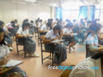 Blur Background University Students Writing Answer Doing Exam In… Stock Photo