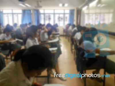 Blur Background University Students Writing Answer Doing Exam In… Stock Photo