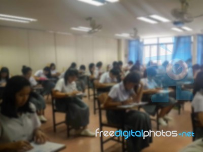 Blur Background University Students Writing Answer Doing Exam In… Stock Photo