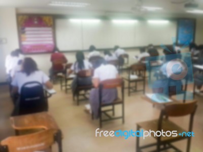 Blur Background University Students Writing Answer Doing Exam In… Stock Photo