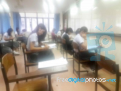 Blur Background University Students Writing Answer Doing Exam In… Stock Photo