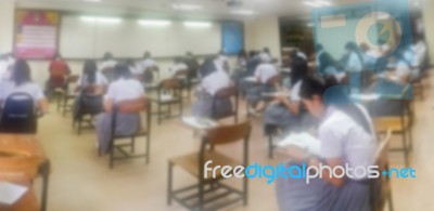 Blur Background University Students Writing Answer Doing Exam In… Stock Photo