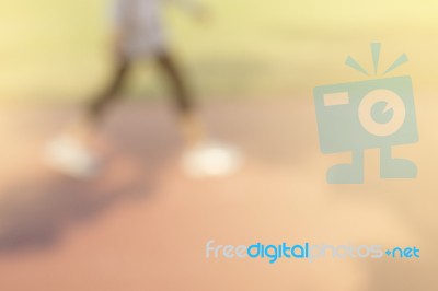 Blur Motion Of Running Woman At Race Track Stock Photo