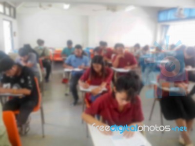 Blur School Or University Students Writing Answer Stock Photo