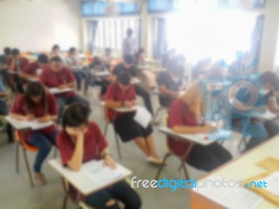 Blur School Or University Students Writing Answer Stock Photo
