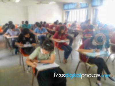 Blur School Or University Students Writing Answer Stock Photo