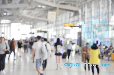 Blurred Background At Airport Terminal With Bokeh Light Stock Photo