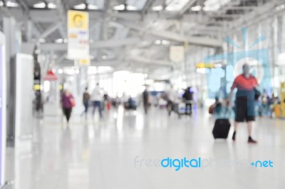 Blurred Background At Airport Terminal With Bokeh Light Stock Photo