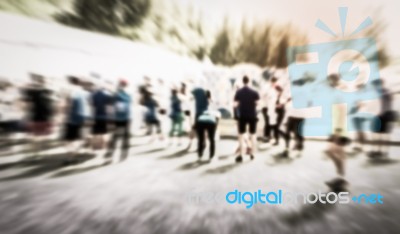 Blurred Crowd Of Athlete For Marathon Stock Photo