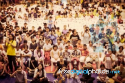 Blurred Crowd Of Children In The Hall Stock Photo